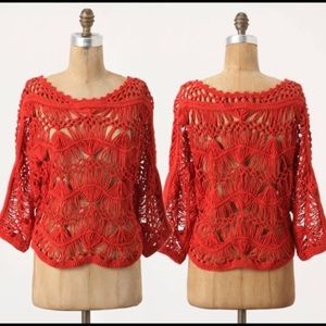 🍄 Poppy Red Woven Cropped Sweater // Pullover